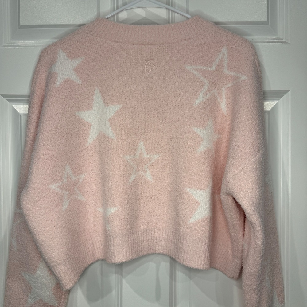 AS Revival Star Pattern Fuzzy Knit Cropped Sweater Light Pink Size Small - Picture 6 of 7